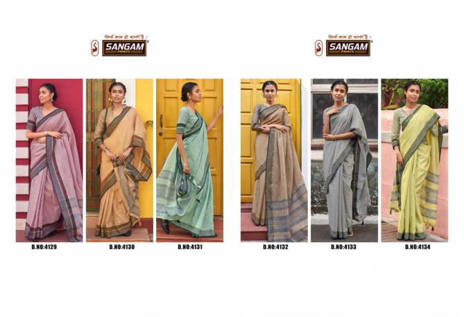Sangam Fancy Party Wear Style Linen Thread Work Designer Saree collection